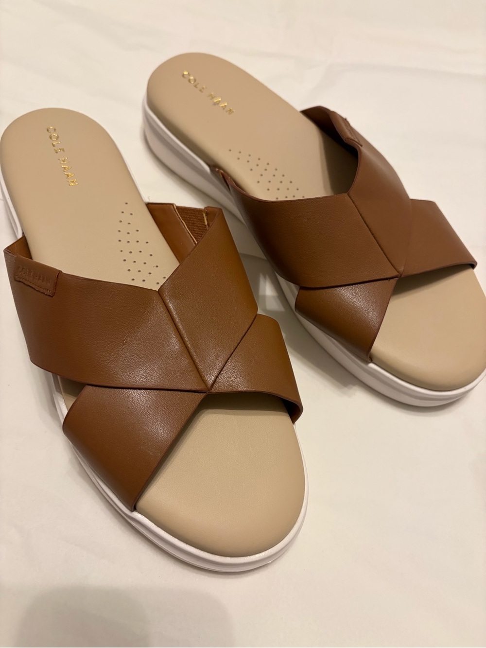 Cole Haan Women’s Tan Brown Crisscross Slide Sandals